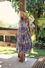 Load image into Gallery viewer, Cosima Aztec Long Blue/ Multi Print Collared Maxi Dress