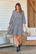 Load image into Gallery viewer, Terri Long sleeve Black/White Long sleeve Midi Tiered Dress