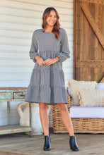 Load image into Gallery viewer, Terri Long sleeve Black/White Long sleeve Midi Tiered Dress