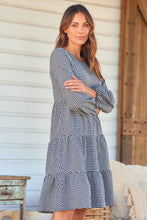 Load image into Gallery viewer, Terri Long sleeve Black/White Long sleeve Midi Tiered Dress