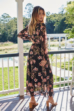 Load image into Gallery viewer, Kinsley Floral Print Black/Pink Long Sleeve Evening Dress
