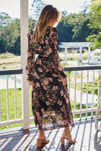 Load image into Gallery viewer, Kinsley Floral Print Black/Pink Long Sleeve Evening Dress