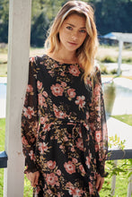 Load image into Gallery viewer, Kinsley Floral Print Black/Pink Long Sleeve Evening Dress