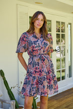 Load image into Gallery viewer, Amanda Navy/Maroon/Brown Floral Print Bell Sleeve Collared Dress