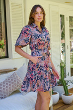 Load image into Gallery viewer, Amanda Navy/Maroon/Brown Floral Print Bell Sleeve Collared Dress