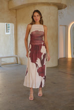 Load image into Gallery viewer, Basille Sleeveless Beige/Brown Print Mesh Evening Dress