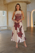 Load image into Gallery viewer, Basille Sleeveless Beige/Brown Print Mesh Evening Dress