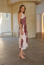 Load image into Gallery viewer, Basille Sleeveless Beige/Brown Print Mesh Evening Dress