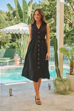 Load image into Gallery viewer, Elowene Sleeveless Collared Black Star Button Midi Dress