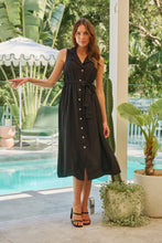 Load image into Gallery viewer, Elowene Sleeveless Collared Black Star Button Midi Dress