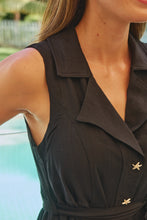 Load image into Gallery viewer, Elowene Sleeveless Collared Black Star Button Midi Dress