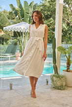 Load image into Gallery viewer, Elowene Sleeveless Collared White Star Button Midi Dress