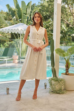 Load image into Gallery viewer, Elowene Sleeveless Collared White Star Button Midi Dress