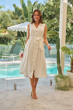 Load image into Gallery viewer, Elowene Sleeveless Collared White Star Button Midi Dress