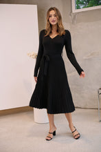 Load image into Gallery viewer, Parker Black Long Sleeve Pleated Knit Midi Dress