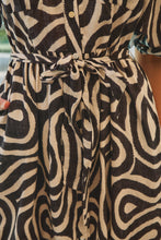 Load image into Gallery viewer, Georgie Black/White Print Belle Sleeve Button Front Midi Dress
