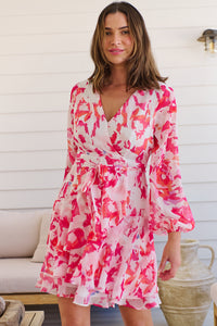 Lara Chiffon Pink/White Floral Evening Dress