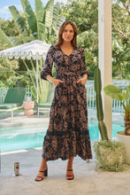 Load image into Gallery viewer, Augustina Long Sleeve Button Front Navy/Cream Print Maxi Dress