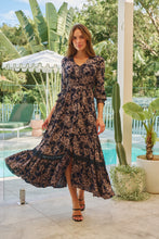 Load image into Gallery viewer, Augustina Long Sleeve Button Front Navy/Cream Print Maxi Dress