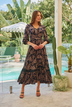 Load image into Gallery viewer, Augustina Long Sleeve Button Front Navy/Cream Print Maxi Dress