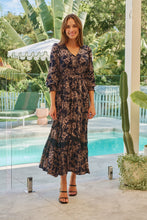 Load image into Gallery viewer, Augustina Long Sleeve Button Front Navy/Cream Print Maxi Dress