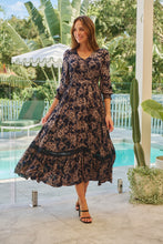 Load image into Gallery viewer, Augustina Long Sleeve Button Front Navy/Cream Print Maxi Dress