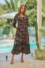 Load image into Gallery viewer, Augustina Long Sleeve Button Front Navy/Cream Print Maxi Dress