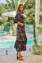 Load image into Gallery viewer, Augustina Long Sleeve Button Front Navy/Cream Print Maxi Dress