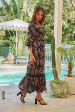 Load image into Gallery viewer, Augustina Long Sleeve Button Front Navy/Cream Print Maxi Dress