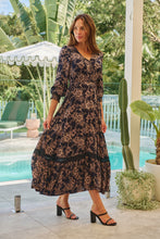 Load image into Gallery viewer, Augustina Long Sleeve Button Front Navy/Cream Print Maxi Dress