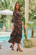 Load image into Gallery viewer, Augustina Long Sleeve Button Front Navy/Cream Print Maxi Dress