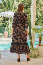 Load image into Gallery viewer, Augustina Long Sleeve Button Front Navy/Cream Print Maxi Dress