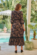 Load image into Gallery viewer, Augustina Long Sleeve Button Front Navy/Cream Print Maxi Dress