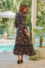 Load image into Gallery viewer, Augustina Long Sleeve Button Front Navy/Cream Print Maxi Dress