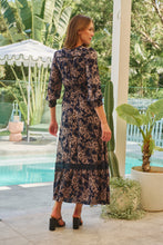 Load image into Gallery viewer, Augustina Long Sleeve Button Front Navy/Cream Print Maxi Dress