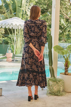 Load image into Gallery viewer, Augustina Long Sleeve Button Front Navy/Cream Print Maxi Dress