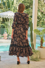 Load image into Gallery viewer, Augustina Long Sleeve Button Front Navy/Cream Print Maxi Dress