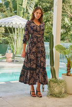 Load image into Gallery viewer, Augustina Long Sleeve Button Front Navy/Cream Print Maxi Dress