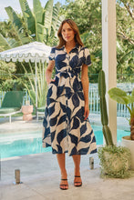 Load image into Gallery viewer, Bellatino White/Navy Blue Print Cap Sleeve Tie Waist Midi Dress