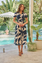 Load image into Gallery viewer, Bellatino White/Navy Blue Print Cap Sleeve Tie Waist Midi Dress