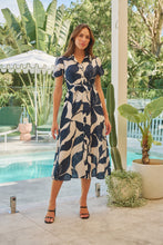 Load image into Gallery viewer, Bellatino White/Navy Blue Print Cap Sleeve Tie Waist Midi Dress