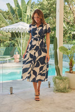 Load image into Gallery viewer, Bellatino White/Navy Blue Print Cap Sleeve Tie Waist Midi Dress