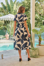 Load image into Gallery viewer, Bellatino White/Navy Blue Print Cap Sleeve Tie Waist Midi Dress