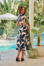 Load image into Gallery viewer, Bellatino White/Navy Blue Print Cap Sleeve Tie Waist Midi Dress
