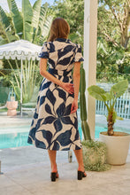 Load image into Gallery viewer, Bellatino White/Navy Blue Print Cap Sleeve Tie Waist Midi Dress