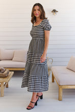 Load image into Gallery viewer, Quinn Black/White Gingham Shirred Bust Tiered Maxi Dress