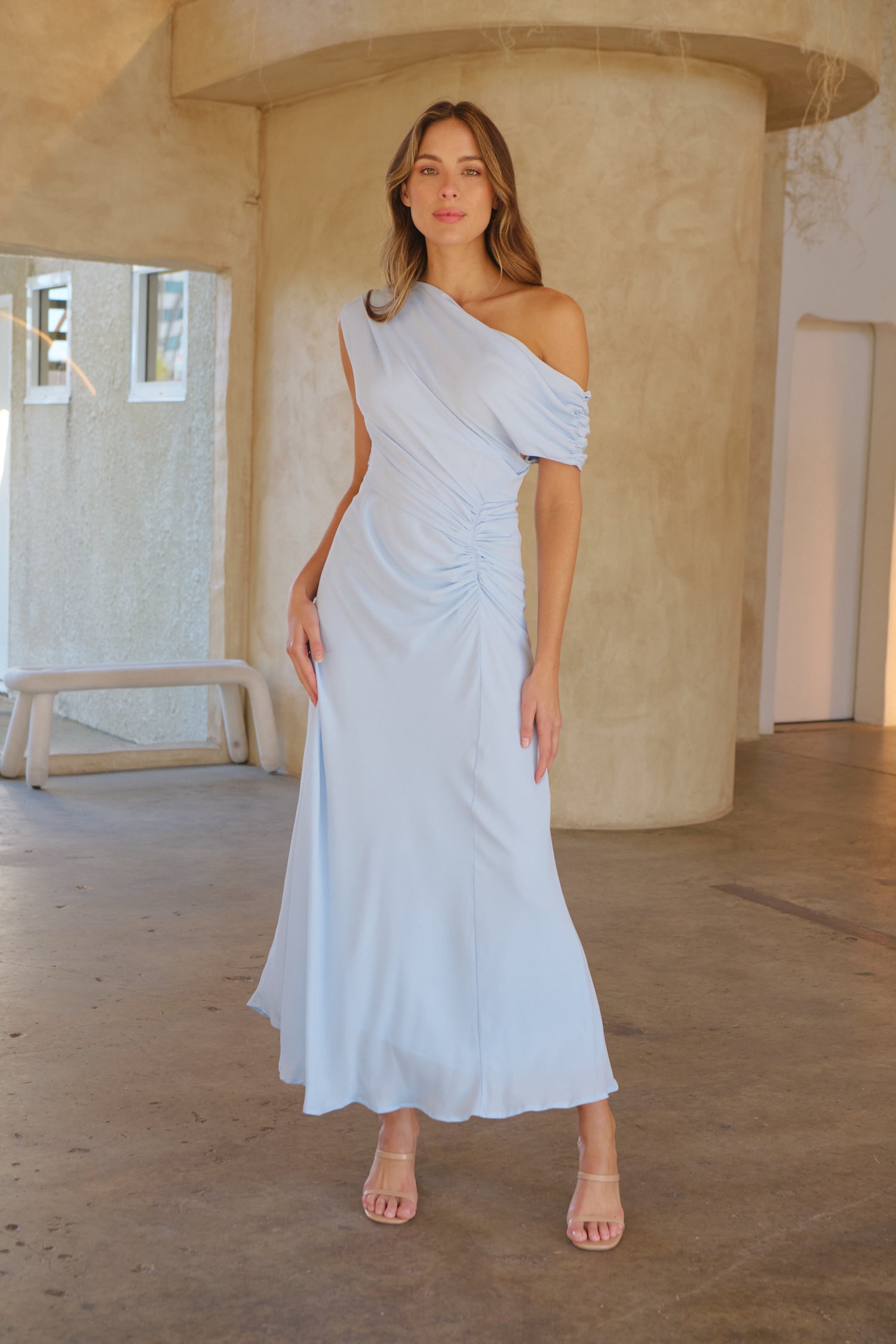 Janae Chiffon Pastel Sky Blue Evening Dress