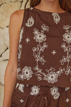 Load image into Gallery viewer, Ziara Brown Embroidered Crop (Part of a set)