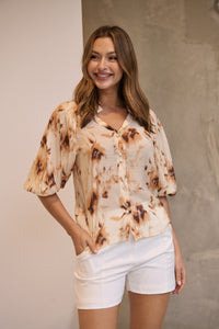 Frida Puff Sleeve Print Blouse