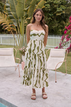 Load image into Gallery viewer, Petra Green / Off White Wavy Print Singlet Tie Back Dress